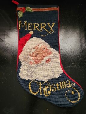Vintage Needlepoint Christmas Stocking - Santa